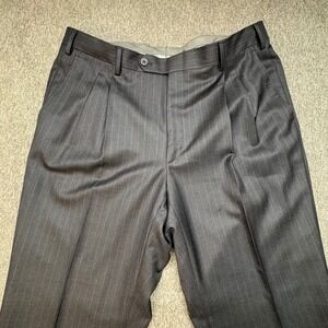 Ravazzolo Men Charcoal Grey Pinstripe Wool Pleated Dress Pants Size 34x31